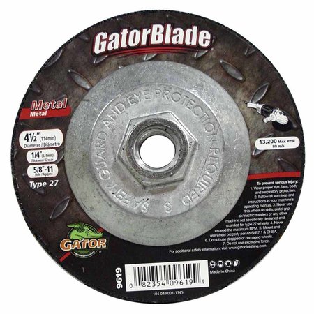 GATOR 4-1/2 in. D X 1/4 in. thick X 5/8 in. in. Metal Grinding Wheel 1 pc 9619